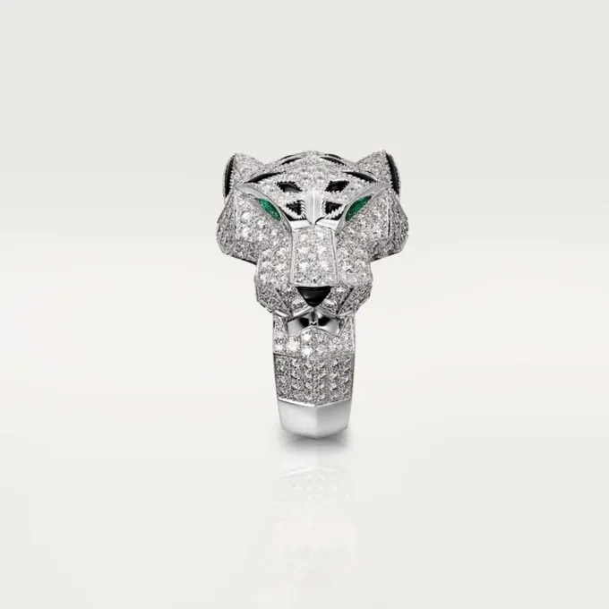 Inel Panthere De Cartier – Aur alb, diamante, smaralde, onix – Cartier