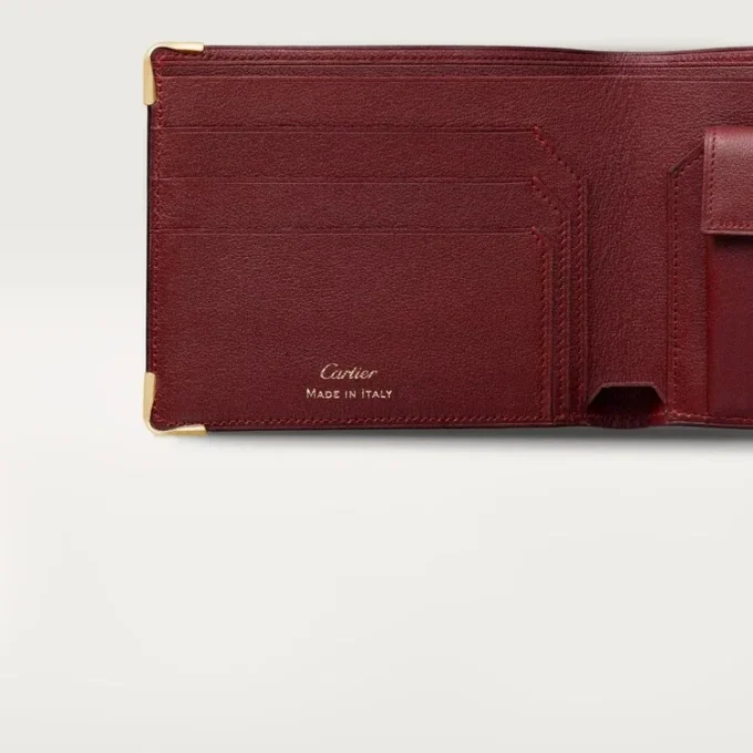 Monede/Bancnote/Piele de vițel de culoare burgund, finisaj auriu – Cartier