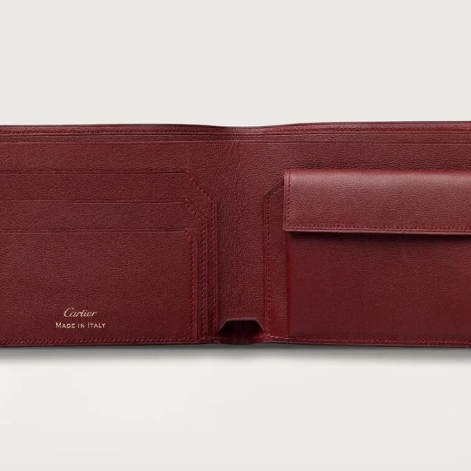 Monede/Bancnote/Piele de vițel de culoare burgund, finisaj auriu – Cartier