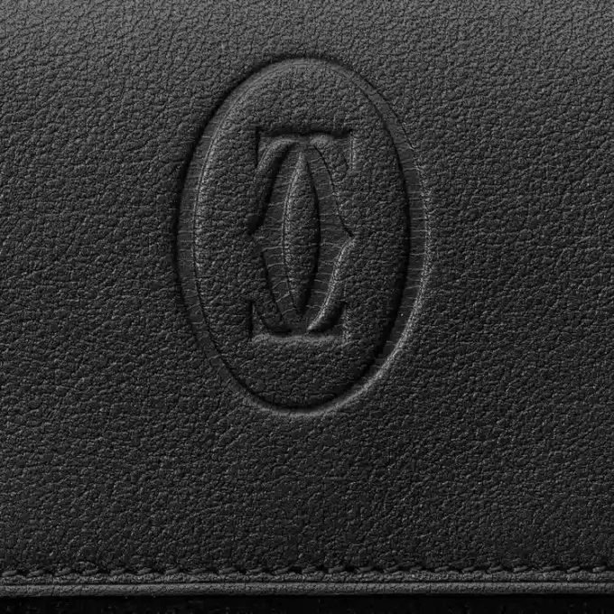 Portmoneu pătrat, Must De Cartier – Piele de vițel neagră, finisaj din oțel inoxidabil – Cartier