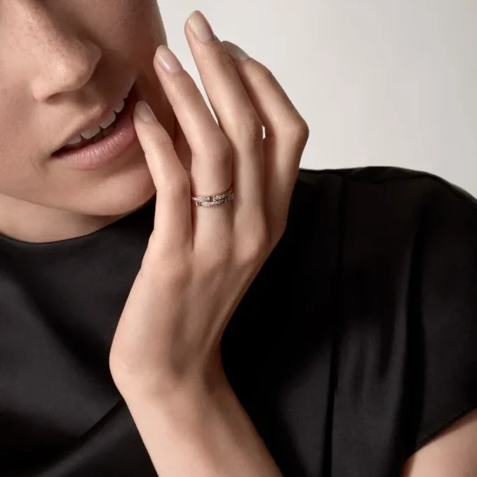 Verigheta subtire Maillon Panthere, 2 rânduri pavate cu diamante – Aur roz, Diamante – Cartier
