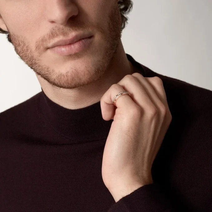 Verigheta subtire Maillon Panthere, 2 rânduri pavate cu diamante – Aur roz, Diamante – Cartier
